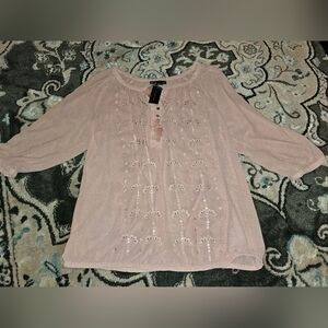 LANE BRYANT Pink Beaded long sleeve Sheer Polyester Blouse 14/16 NEW. "A"